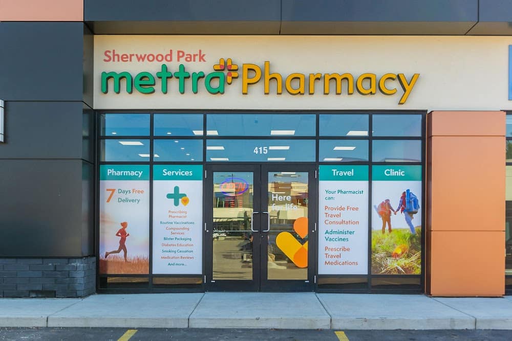 Sherwood Park Mettra Pharmacy storefront exterior